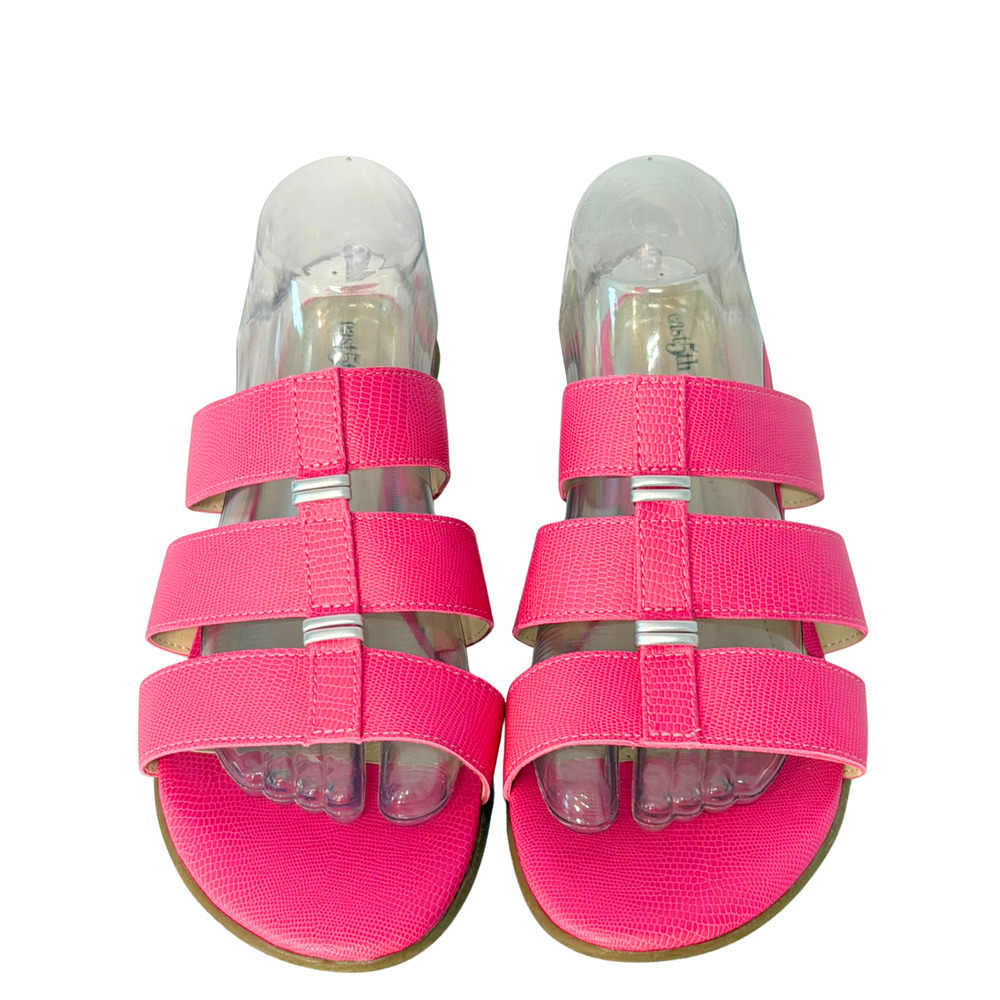 East 5th Sz 11 Triple Strap Sandals Kitten Heel Hot Pink Textured Barbie Y2K - Picture 2 of 9
